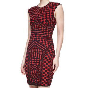 RVN Womens Red Black Sleeveless Geometric Sheath Dress SIZE SMALL